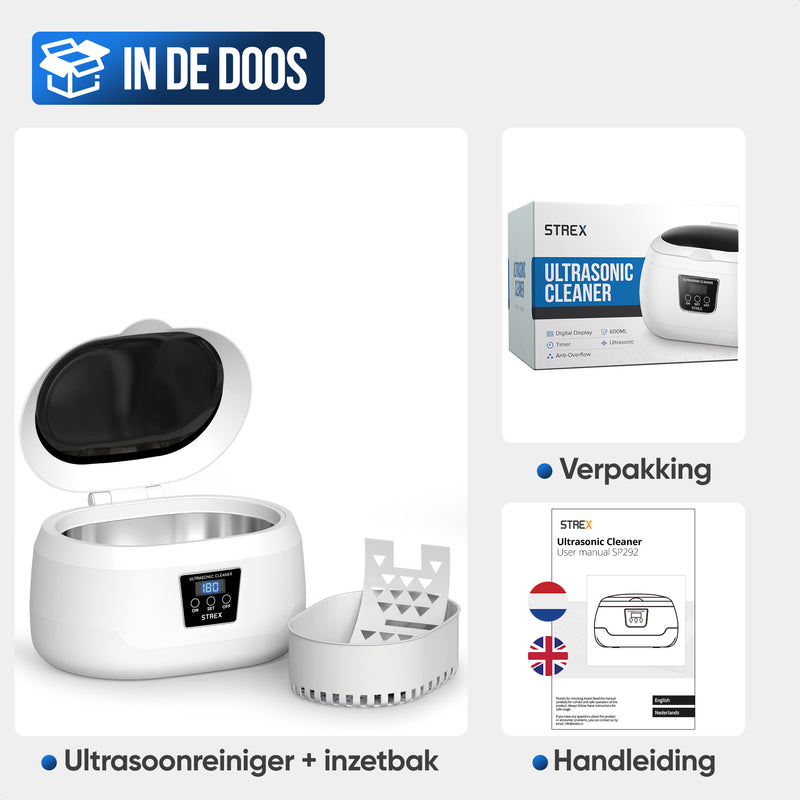 Strex Ultrasoon Reiniger 600ml - 360º - Ultrasone Reiniger - Reinigingsapparaat Voor Brillen / Sieraden / Horloge / Munten