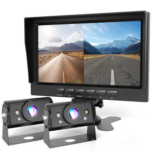Strex Achteruitrijcamera Set Bedraad Met 2 Camera's (tegelijk bekijken) - HD 1080P - 7" Scherm - 18LED Nachtzicht 15m - IP69 Waterdicht - Achteruitrij Camera