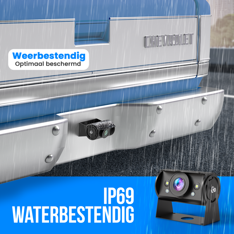 Strex Achteruitrijcamera Set Bedraad Met 2 Camera's (tegelijk bekijken) - HD 1080P - 7" Scherm - 18LED Nachtzicht 15m - IP69 Waterdicht - Achteruitrij Camera