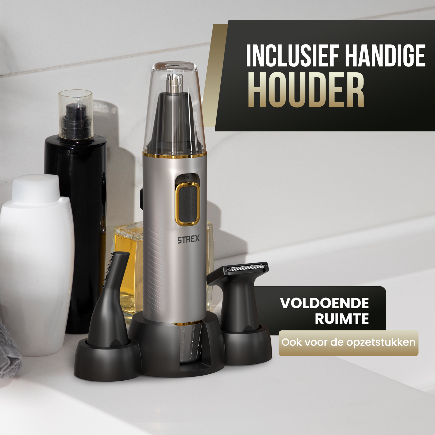 Strex 3 In 1 Neushaartrimmer Set - Oplaadbaar & Afspoelbaar - Neustrimmer / Oortrimmer / Wenkbrauwtrimmer / Baardtrimmer - Mannen & Vrouwen