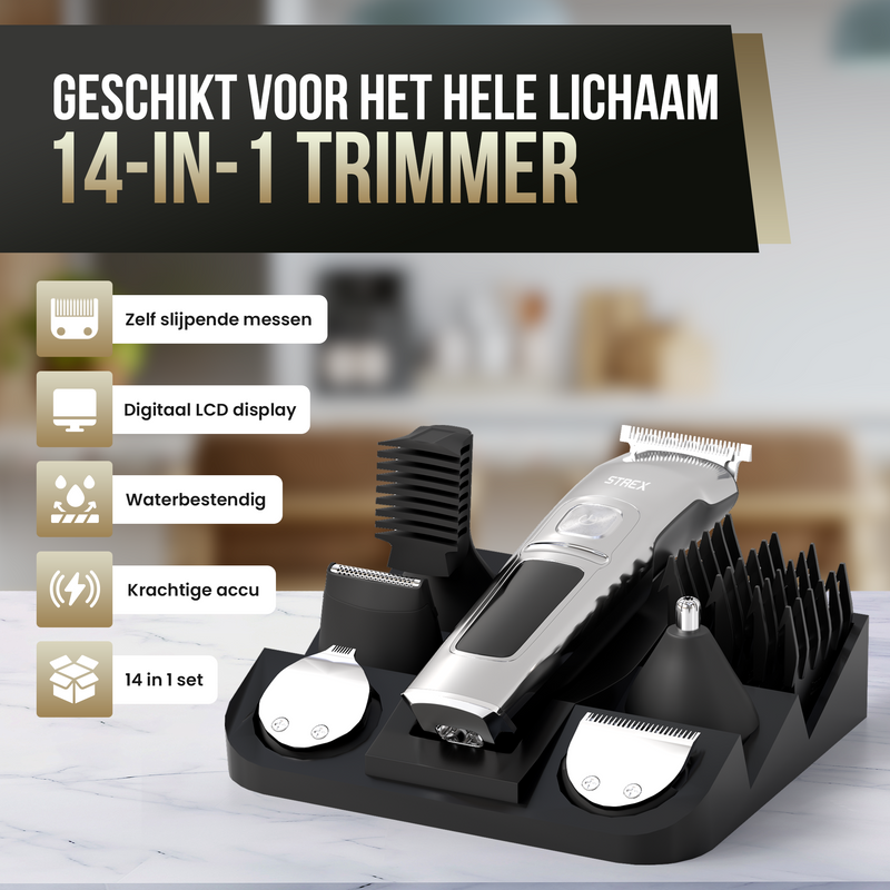 Strex Baardtrimmer - 14 in 1 Set - Draadloos & Waterbestendig - Multigroomer / Bodygroomer / Trimmer