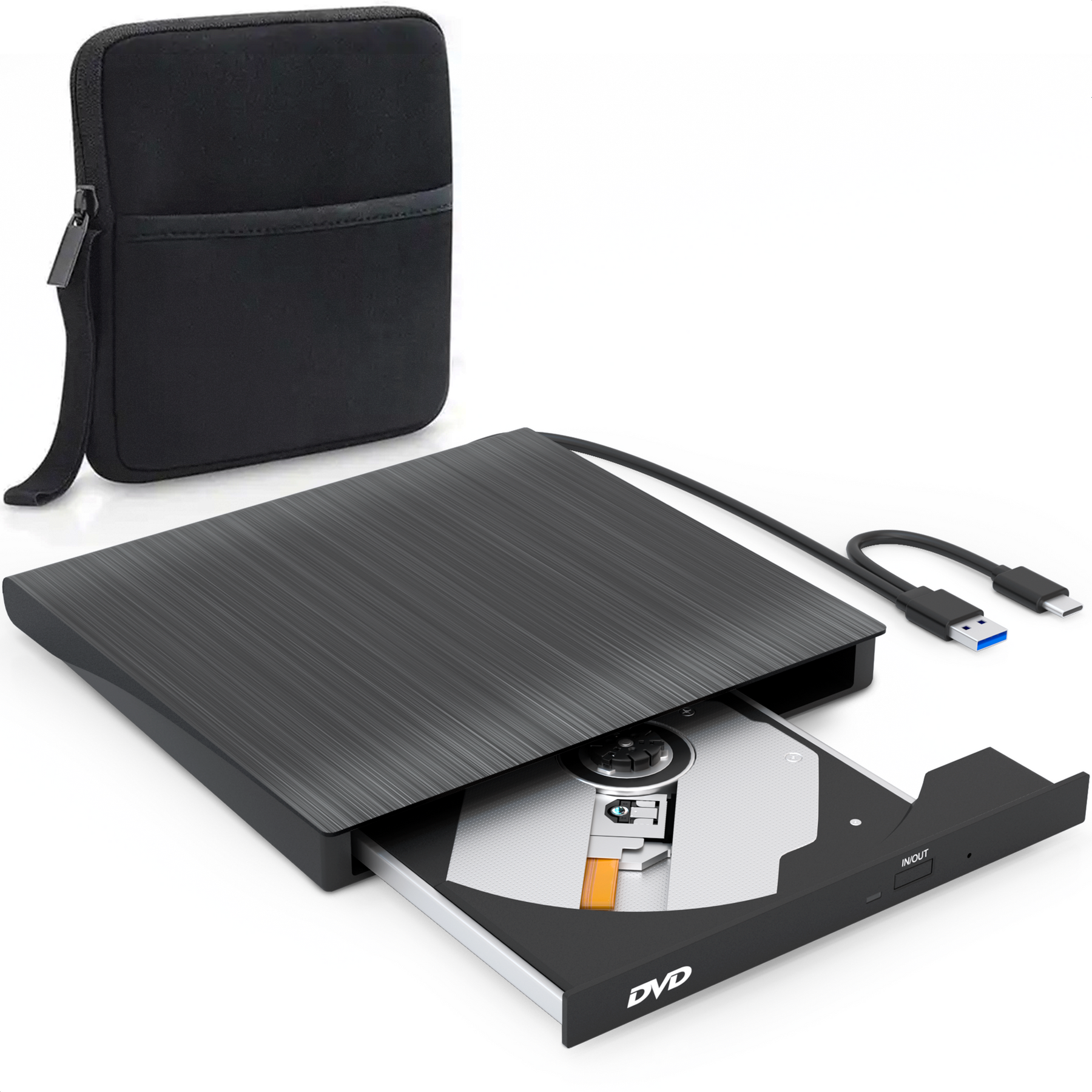 Strex Externe DVD Speler En Brander - Met Hoes - CD/DVD - Plug & Play - USB 3.0 DVD Speler - Geschikt voor Windows, Mac en Linux - Optical Drive
