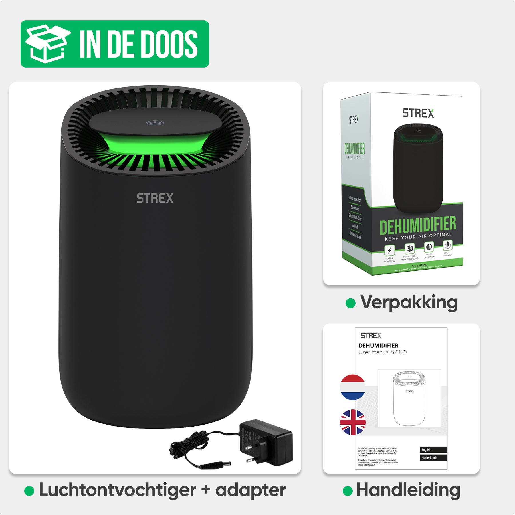 Strex Luchtontvochtiger - Extreem Stil - 600ml/dag - Zwart - Geschikt voor Huis / Slaapkamer & Kantoor