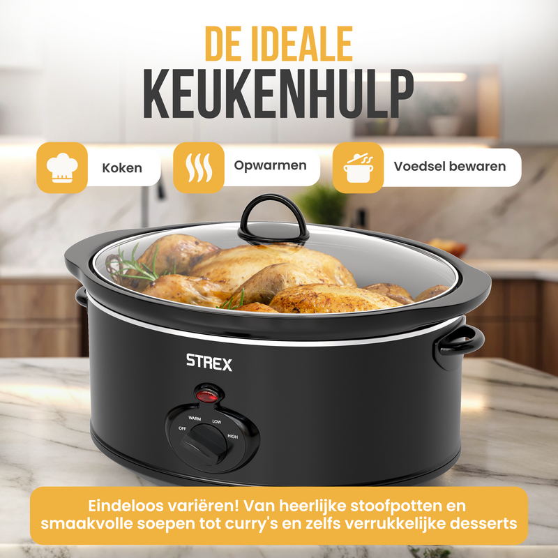 Strex Slowcooker 3.5L - Uitneembare Keramische Binnenpan - Warmhoudfunctie - Slow Cooker - Zwart