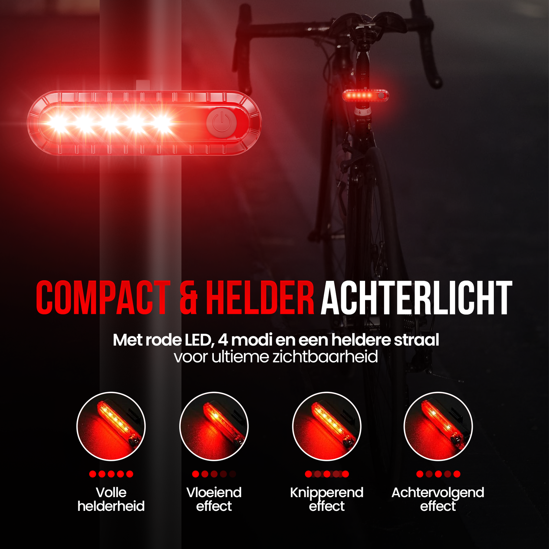Strex Fietsverlichting Set LED 1600 lumen - Fietslamp Voorlicht & Achterlicht - Fietslampje - Fietsverlichting USB Oplaadbaar
