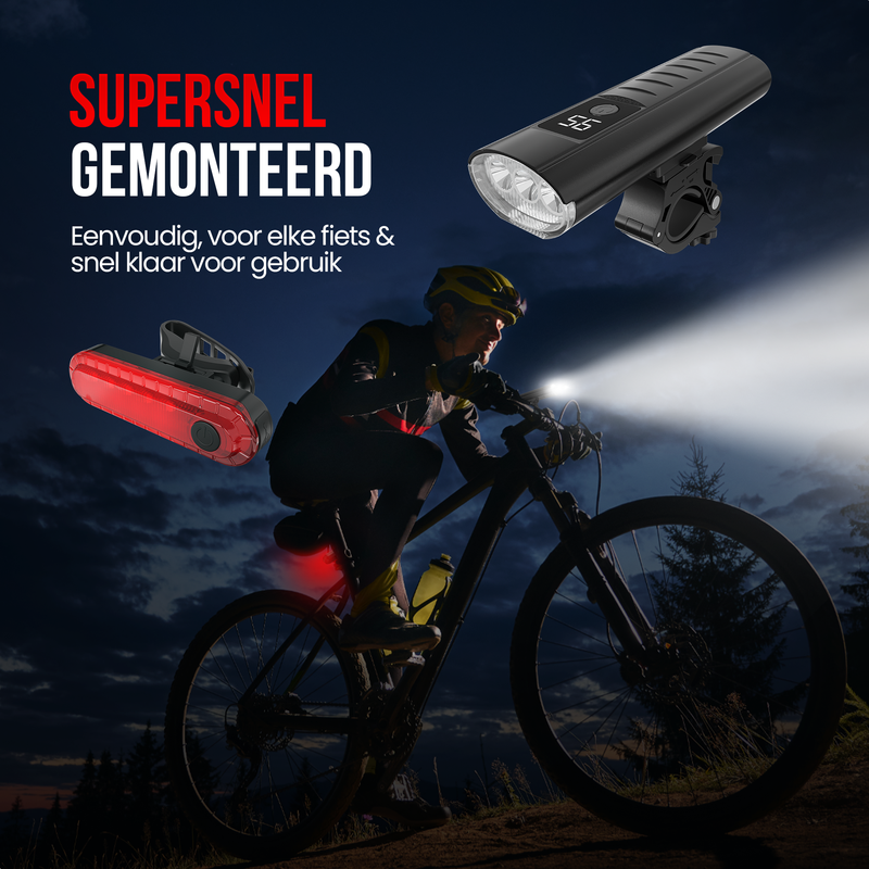Strex Fietsverlichting Set LED 1600 lumen - Fietslamp Voorlicht & Achterlicht - Fietslampje - Fietsverlichting USB Oplaadbaar