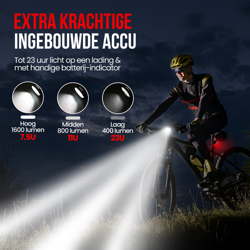 Strex Fietsverlichting Set LED 1600 lumen - Fietslamp Voorlicht & Achterlicht - Fietslampje - Fietsverlichting USB Oplaadbaar
