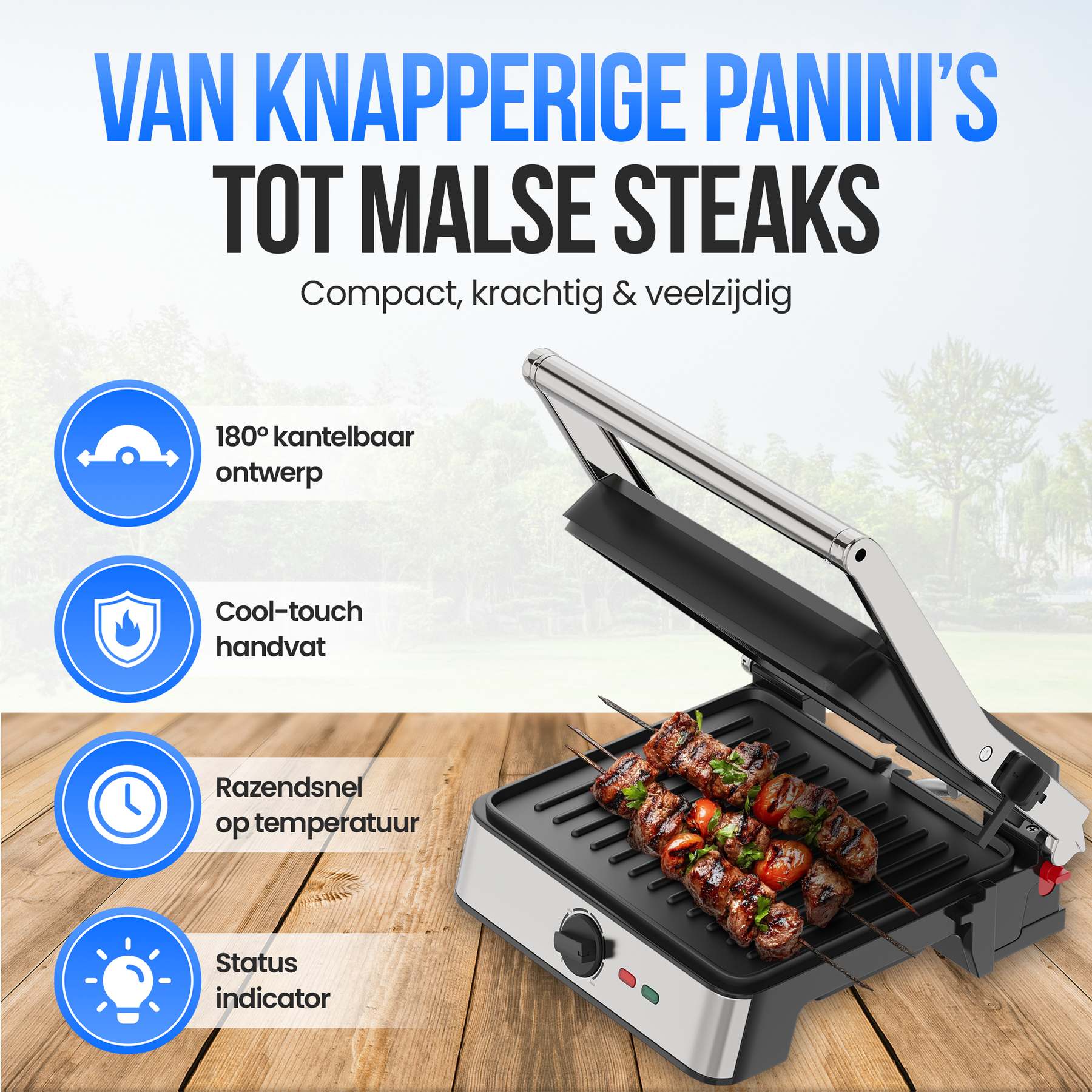 Strex Tosti Apparaat XL Met Temperatuurregeling - Contact Grill Apparaat - Tosti Ijzer - PFAS Vrij - 2200W