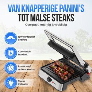 Strex Tosti Apparaat XL Met Temperatuurregeling - Contact Grill Apparaat - Tosti Ijzer - PFAS Vrij - 2200W