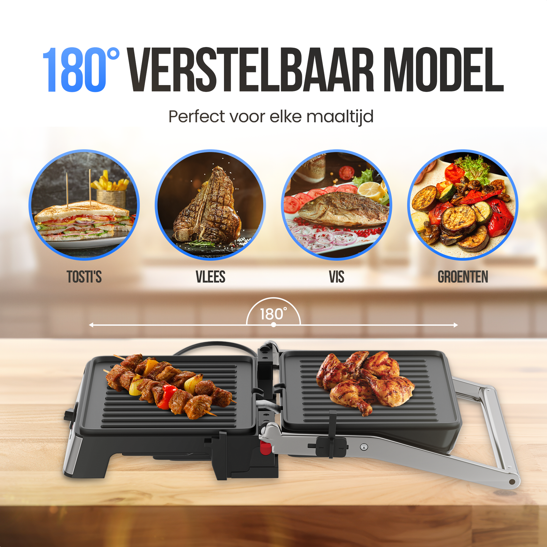 Strex Tosti Apparaat XL Met Temperatuurregeling - Contact Grill Apparaat - Tosti Ijzer - PFAS Vrij - 2200W