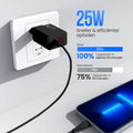 Strex USB Oplader 25W - Snellader met USB-A & USB-C - GaN - Zwart – PD 3.0 + QC 3.0 - Inclusief USB-C Kabel