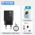 Strex USB Oplader 25W - Snellader met USB-A & USB-C - GaN - Zwart – PD 3.0 + QC 3.0 - Inclusief USB-C Kabel
