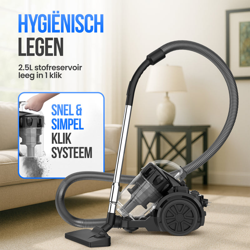 Strex Stofzuiger Zonder Zak - 700W Krachtige Zakloze Stofzuiger - HEPA Filter - 2.5L Stofreservoir - Extra Lang Snoer - Inclusief 4 Opzetstukken