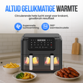 Strex Airfryer XXL - 10L - 2500W - Heteluchtfriteuse - Dubbele Airfryer - 50ºC tot 200ºC - 10 Kookprogramma's - Zwart