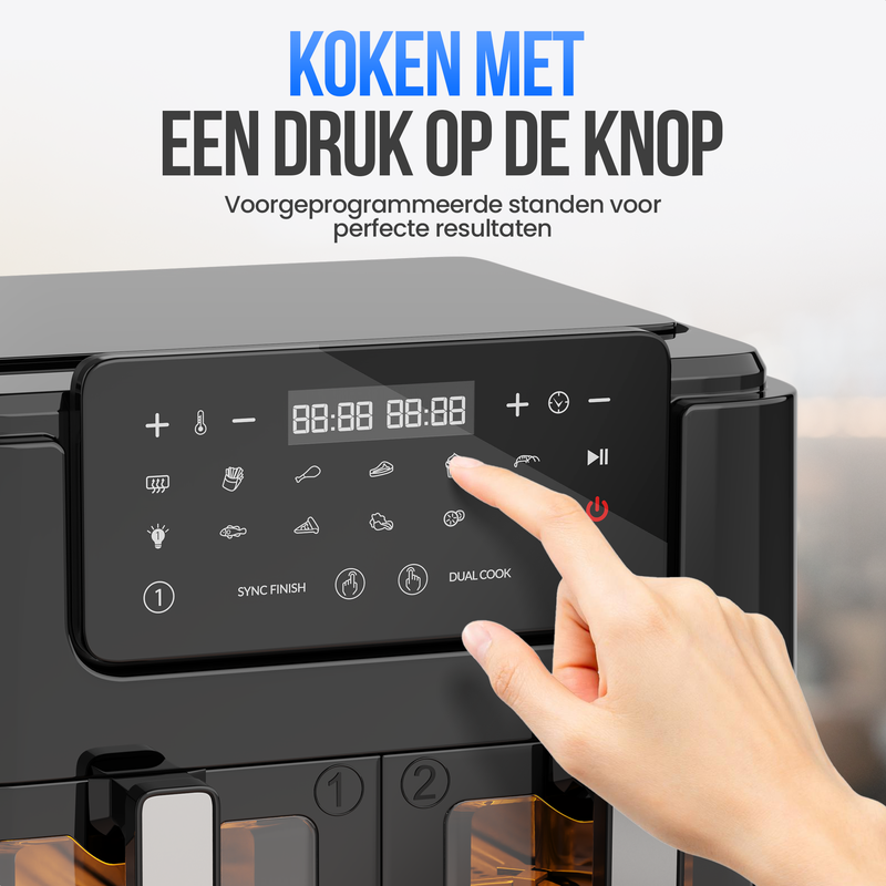 Strex Airfryer XXL - 10L - 2500W - Heteluchtfriteuse - Dubbele Airfryer - 50ºC tot 200ºC - 10 Kookprogramma's - Zwart