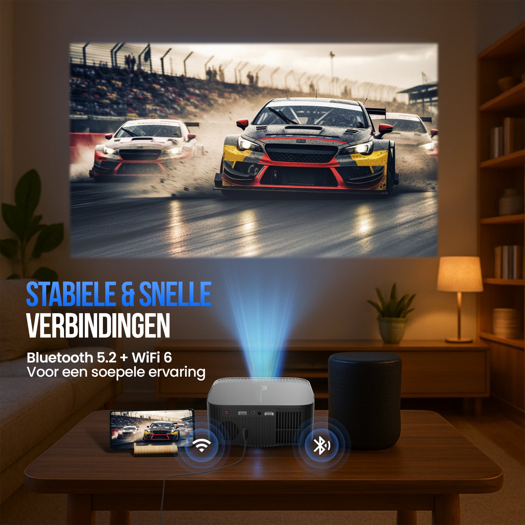 Strex Beamer - Smart 1080P Full HD Projector - 4K Ondersteuning - WiFi & Bluetooth - Ingebouwde Speakers - Draagbare Mini Beamer Thuisbioscoop - WhaleOS - Inclusief Opbergtas & Projectiescherm