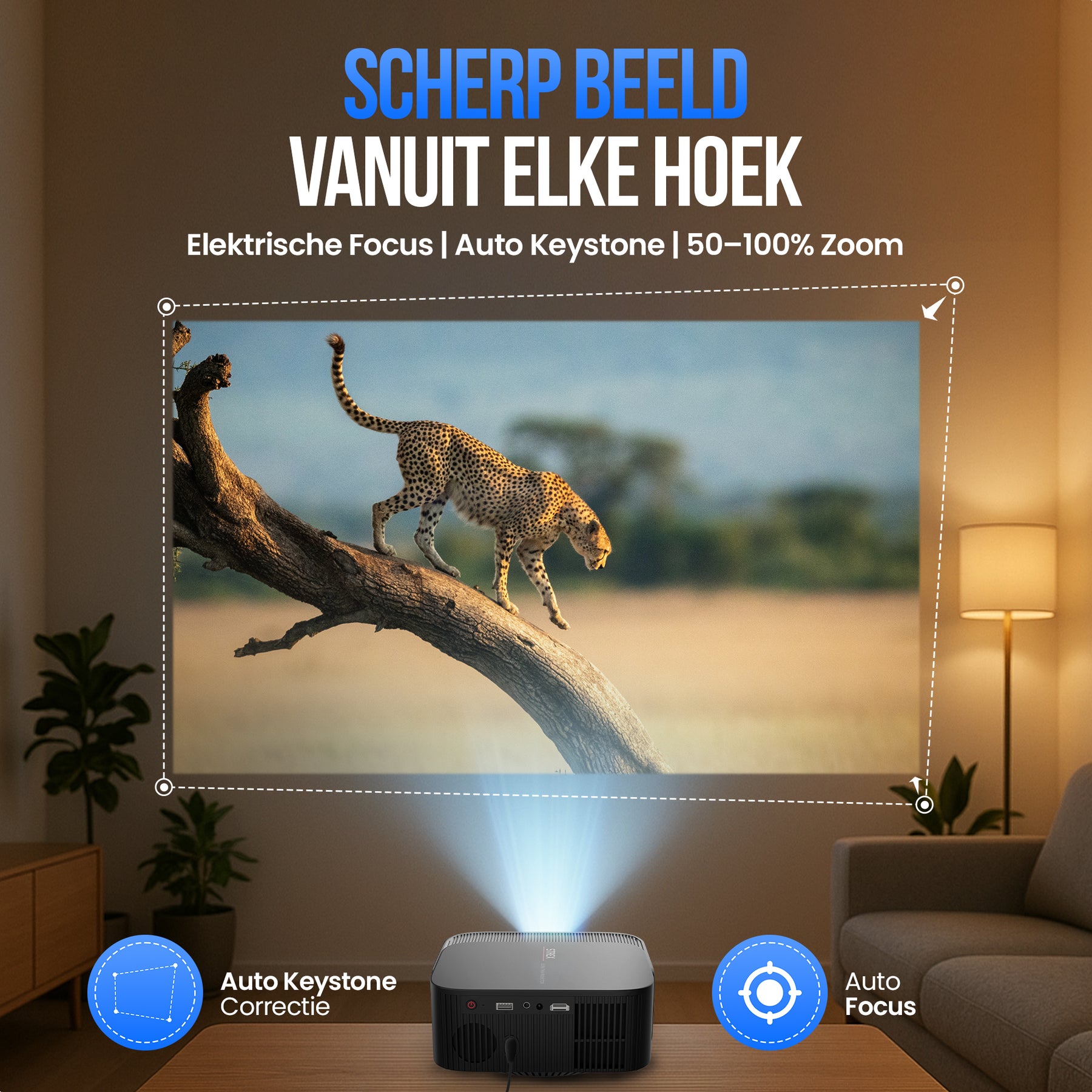 Strex Beamer - Smart 1080P Full HD Projector - 4K Ondersteuning - WiFi & Bluetooth - Ingebouwde Speakers - Draagbare Mini Beamer Thuisbioscoop - WhaleOS - Inclusief Opbergtas & Projectiescherm