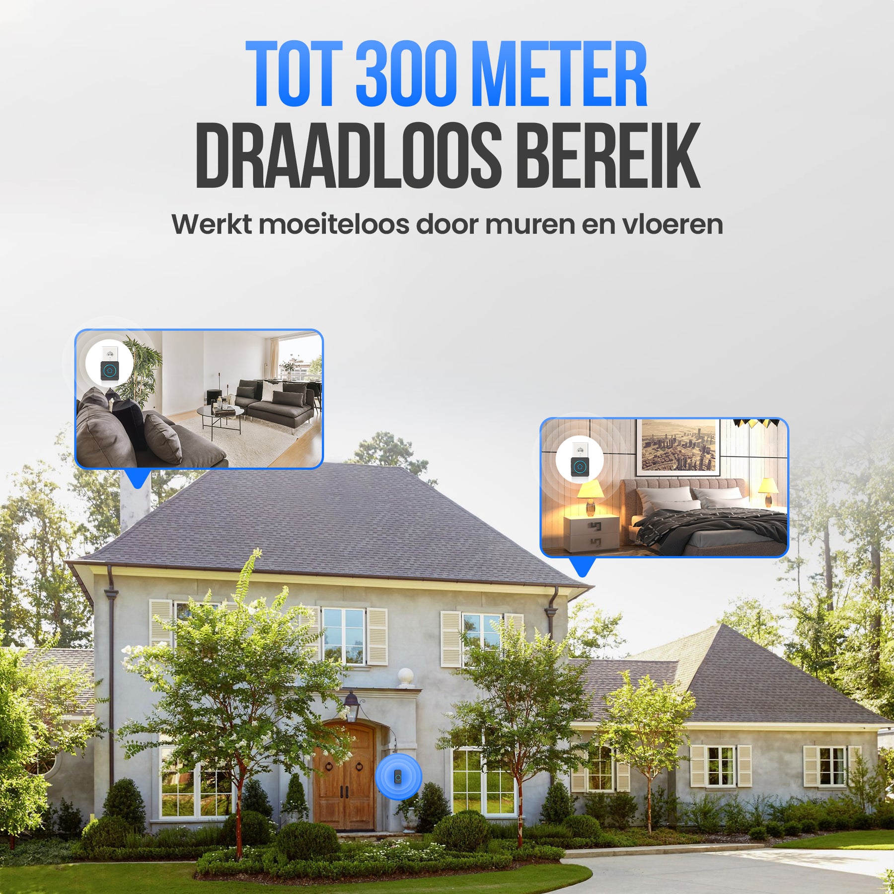 Strex Draadloze Deurbel - Ontvanger op Netstroom - 300m Bereik - 60 Melodieën - Draadloos - Waterbestendig - Zwart