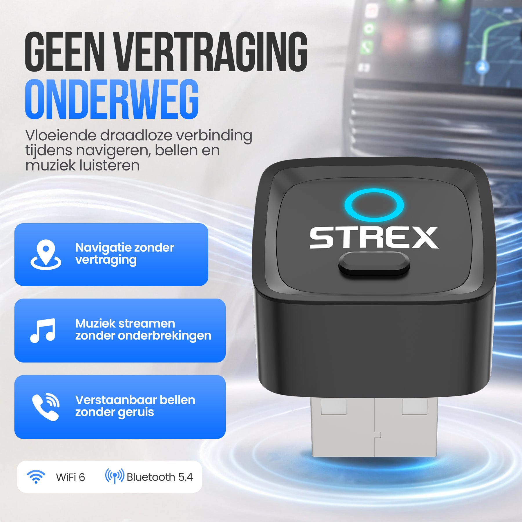 Strex Draadloze Adapter Geschikt voor Apple CarPlay & Android Auto - Wireless Dongle - USB-A en USB-C - Plug and Play