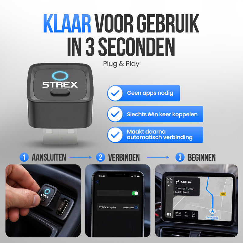 Strex Draadloze Adapter Geschikt voor Apple CarPlay & Android Auto - Wireless Dongle - USB-A en USB-C - Plug and Play
