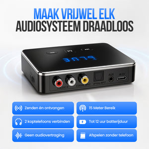 Strex Bluetooth Transmitter en Receiver 3 in 1 Adapter - Bluetooth Audio Zender en Ontvanger - Bluetooth 6.0 - AUX/RCA/Optisch - Draadloos - 15 meter bereik