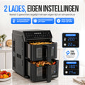 Strex Airfryer Dubbele Mand 11L XXL Heteluchtfriteuse 2500W - Airfryer 2 Manden - Dual Basket - 13 Kookprogramma's - Airfryer Verticaal Groot voor Gezin