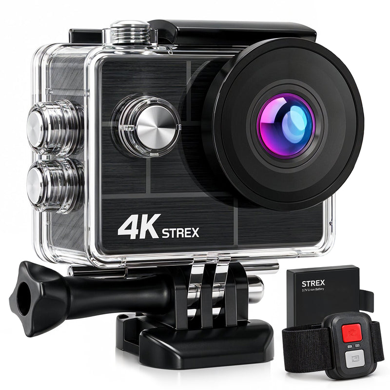 Strex Action Camera 4K 30MP - Tot 30 meter Waterdicht, EIS Stabilisatie & WiFi App - Waterdichte 60FPS Onderwatercamera - Bodycam - Actie camera