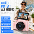 Strex Digitale Camera 5K 75MP - Fototoestel - Compactcamera met Wifi - Vlog Camera - Fotocamera voor Kinderen - 18x Zoom - Draaibaar Scherm - Roze
