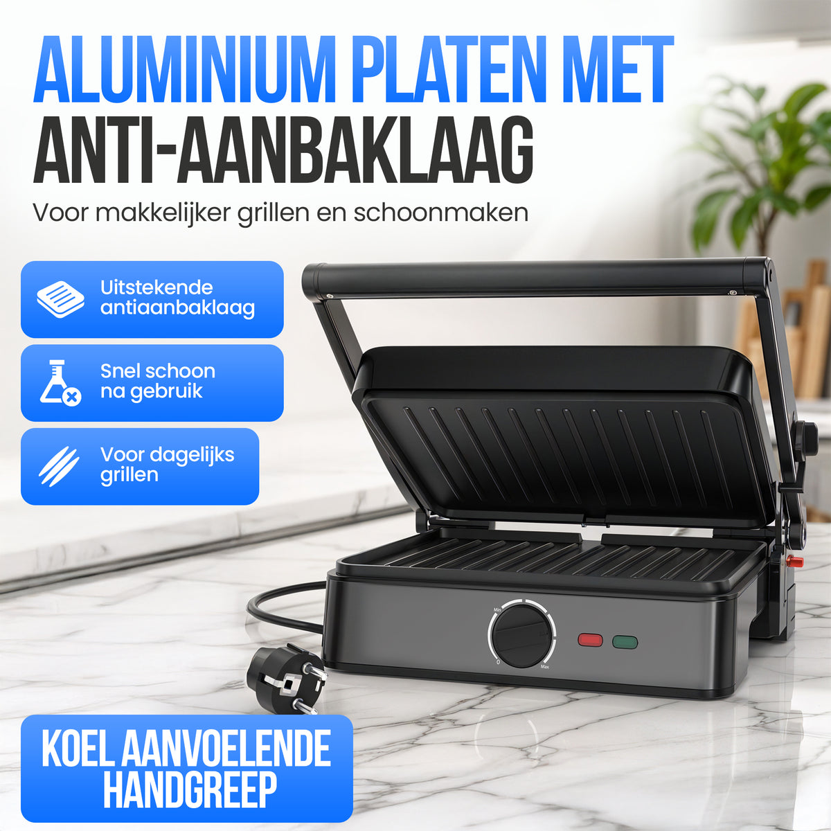 Strex Tosti Apparaat XL Zwart - Met Temperatuurregeling - Contactgrill Groot / Tosti Ijzer / Broodrooster / Grill Apparaat / Panini Grill / Toaster - 2200W