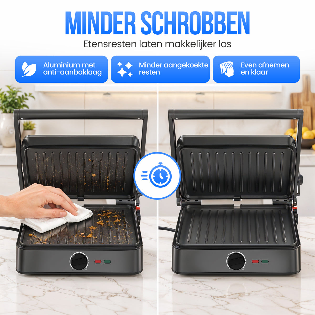 Strex Tosti Apparaat XL Zwart - Met Temperatuurregeling - Contactgrill Groot / Tosti Ijzer / Broodrooster / Grill Apparaat / Panini Grill / Toaster - 2200W