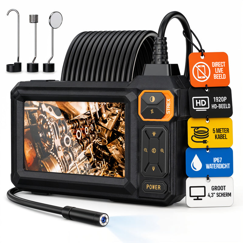 Strex Endoscoop met Scherm 5M - Inspectiecamera - Rioolcamera met HD Beeld - IP67 Waterdicht - Instelbare LED Verlichting