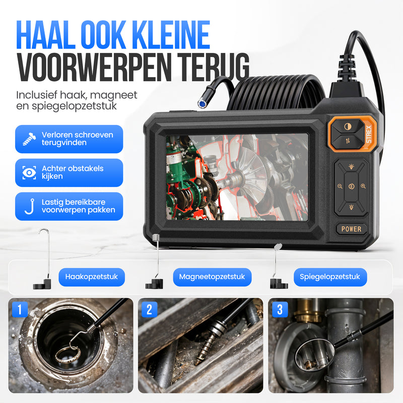 Strex Endoscoop met Scherm 5M - Inspectiecamera - Rioolcamera met HD Beeld - IP67 Waterdicht - Instelbare LED Verlichting