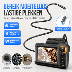 Strex Endoscoop met Scherm 15M - Inspectiecamera - Rioolcamera met HD Beeld - IP67 Waterdicht - Instelbare LED Verlichting