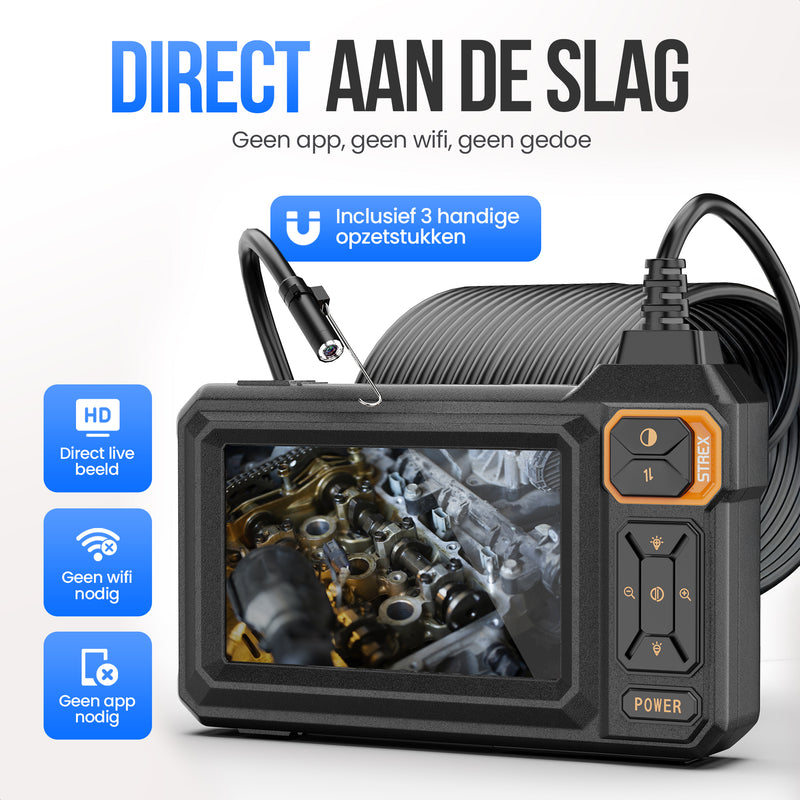 Strex Endoscoop met Scherm 15M - Inspectiecamera - Rioolcamera met HD Beeld - IP67 Waterdicht - Instelbare LED Verlichting
