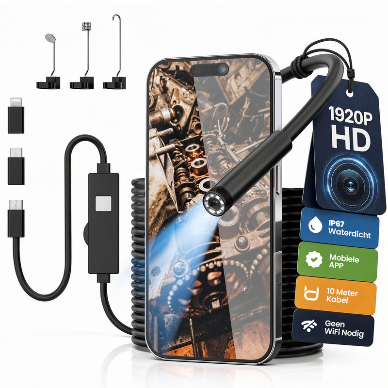 Strex Endoscoop Inspectiecamera 10M - Smartphone - IP67 Waterdicht - LED Verlichting - Endoscoop Camera - Inspectie Camera - Rioolcamera