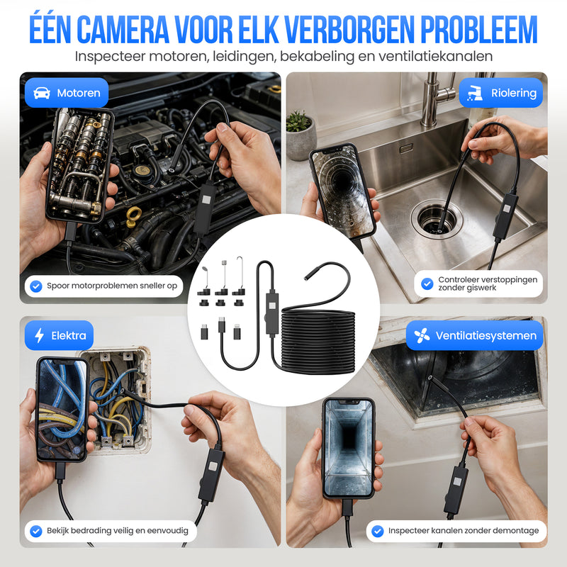 Strex Endoscoop Inspectiecamera 10M - Smartphone - IP67 Waterdicht - LED Verlichting - Endoscoop Camera - Inspectie Camera - Rioolcamera