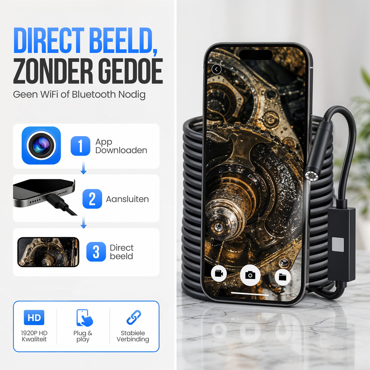 Strex Endoscoop Inspectiecamera 10M - Smartphone - IP67 Waterdicht - LED Verlichting - Endoscoop Camera - Inspectie Camera - Rioolcamera
