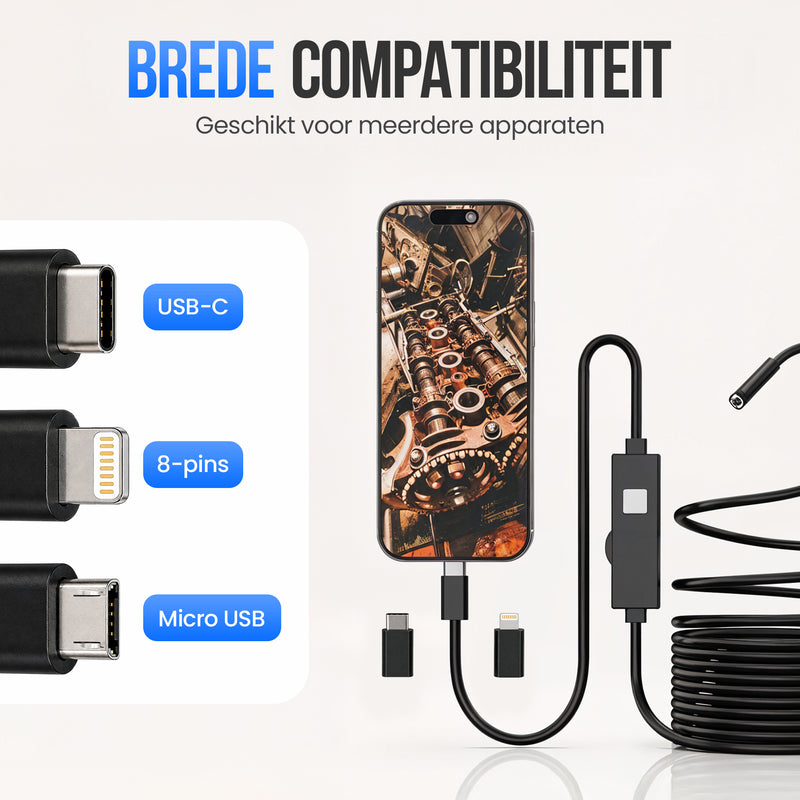Strex Endoscoop Inspectiecamera 10M - Smartphone - IP67 Waterdicht - LED Verlichting - Endoscoop Camera - Inspectie Camera - Rioolcamera