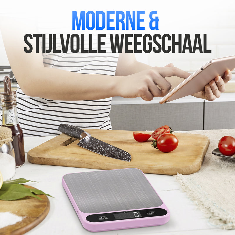 Strex Keukenweegschaal Digitaal - Weegschaal Keuken - 1 g tot 10 kg - Tarra Functie - Inclusief Batterijen - Roze